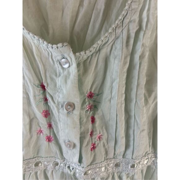 Laura Ashley gown cottage core size xl mint green thin India cotton rn#16073 - Picture 3 of 9